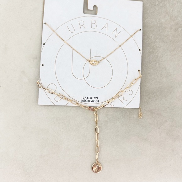 NWT Urban Outfitters Gold Evil Eye Layered Chain Necklace - Picture 1 of 4